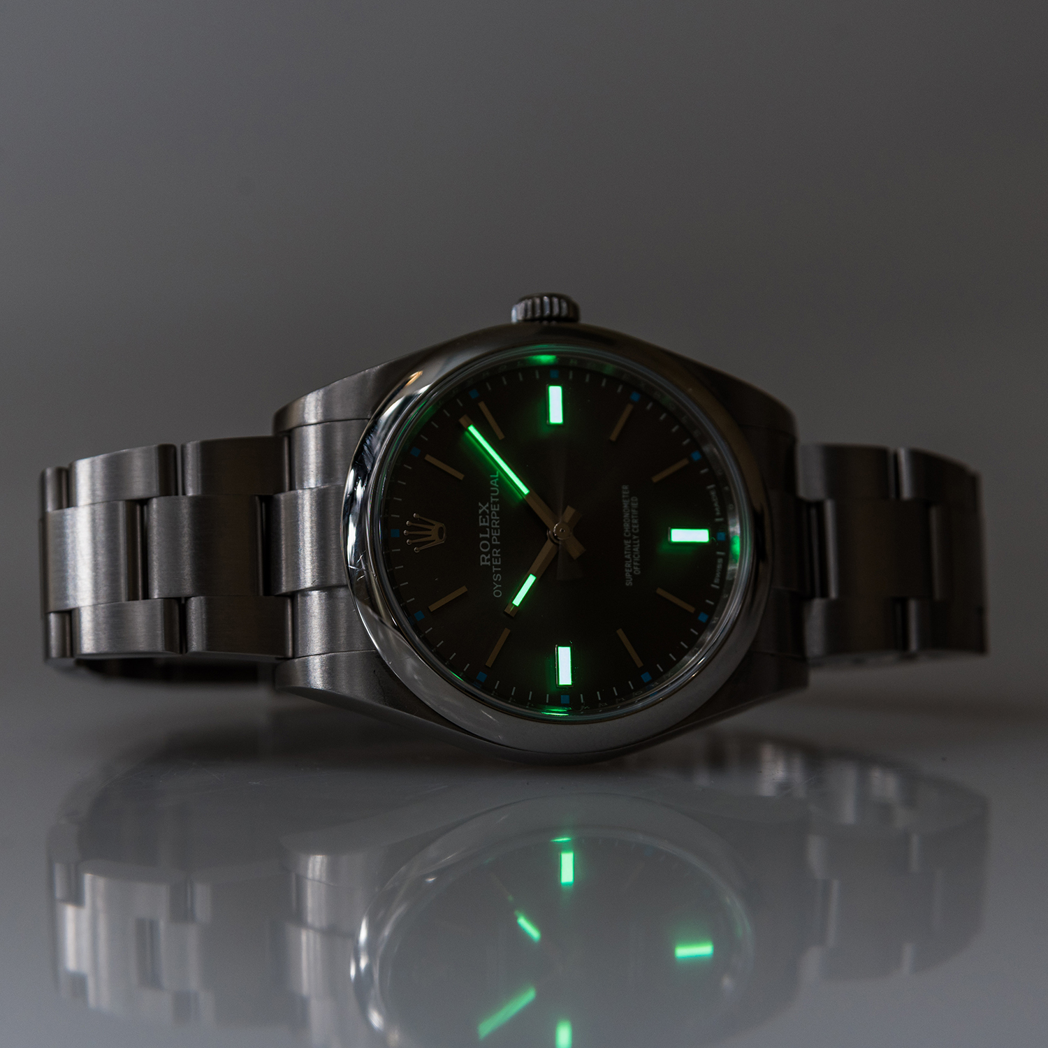 Rolex Oyster Perpetual 39mm Dark Rhodium Dial Watch 114300-0001