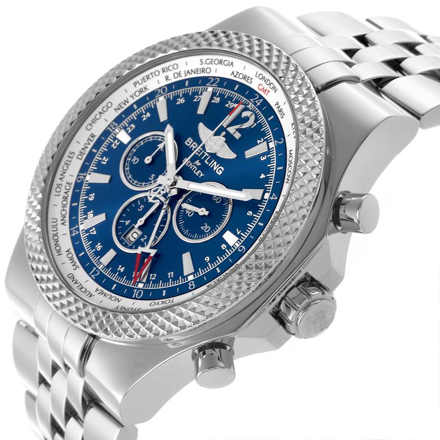 Breitling Bentley GMT Blue Dial Chronograph Steel Mens Watch A47362