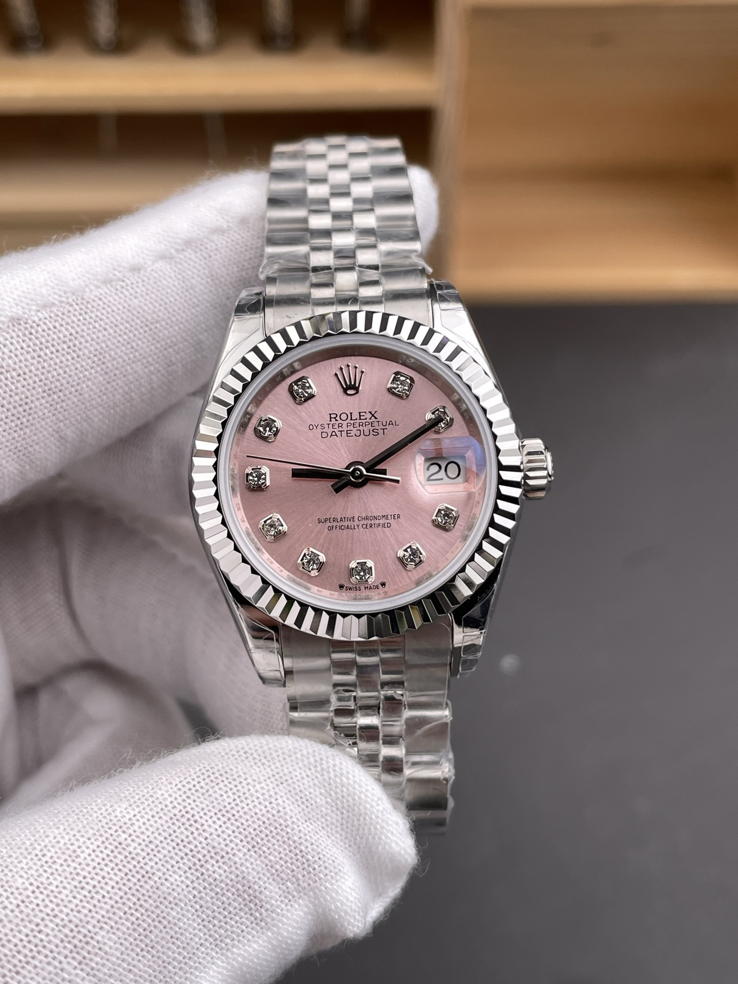 Pink Dial Datejust Diamond Markers Ladies Watch