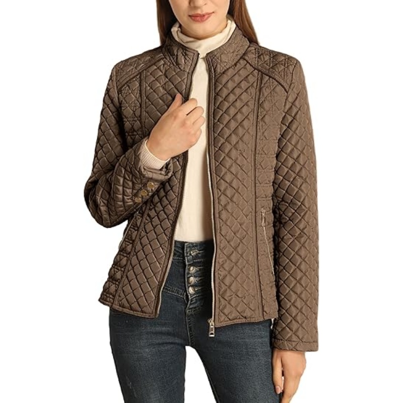 Women's Stand Collar Lightweight Quilted Puffer Jacket
