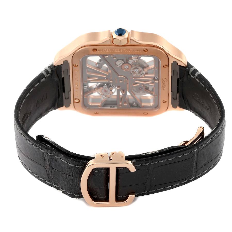 Cartier Santos 18k Rose Gold Skeleton Dial Mens Watch WHSA0010