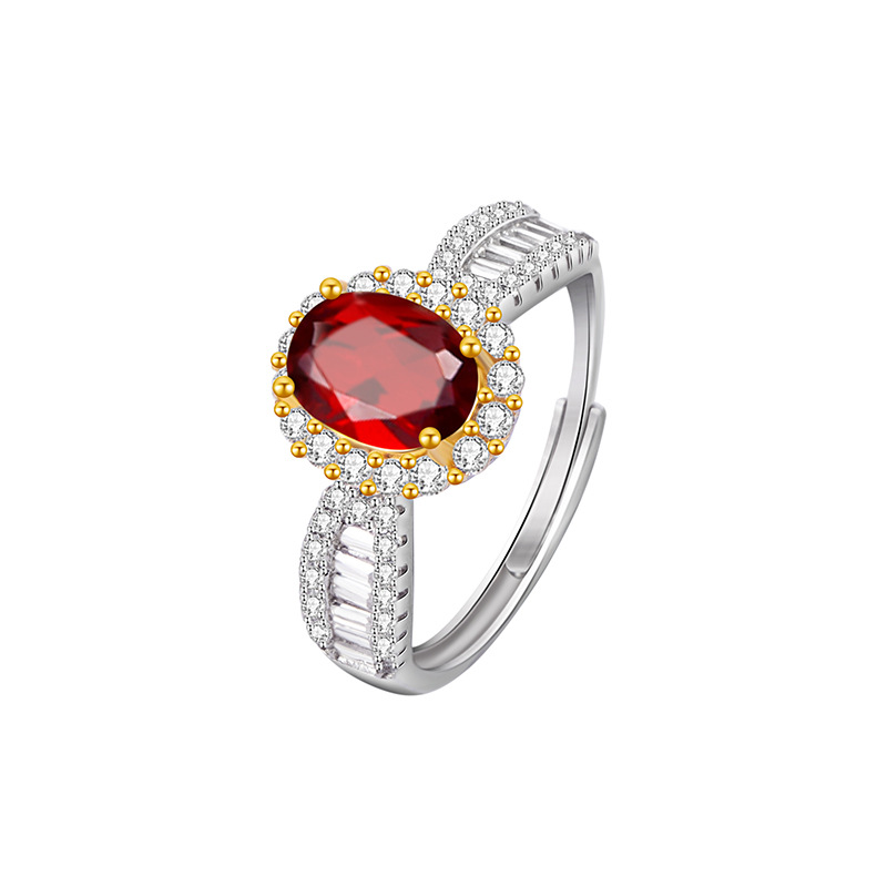GemVibra S925 Silver Open Statement Ring with Multi-Gemstone Halo & Rhinestone Accents