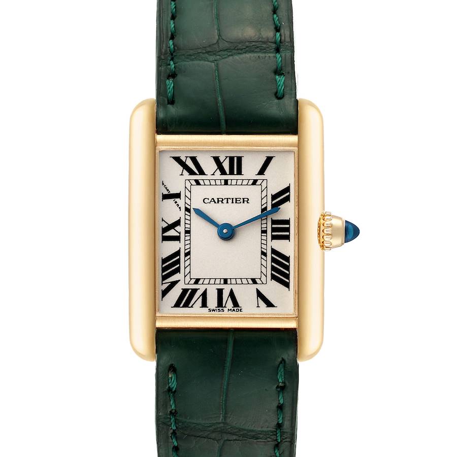 Cartier Tank Louis Small Yellow Gold Green Strap Ladies Watch W1529856 Card