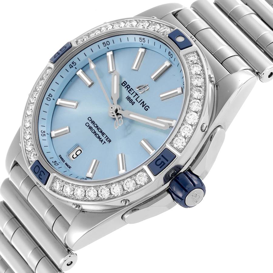 Breitling Super Chronomat Blue Dial Steel Diamond Ladies Watch A17356