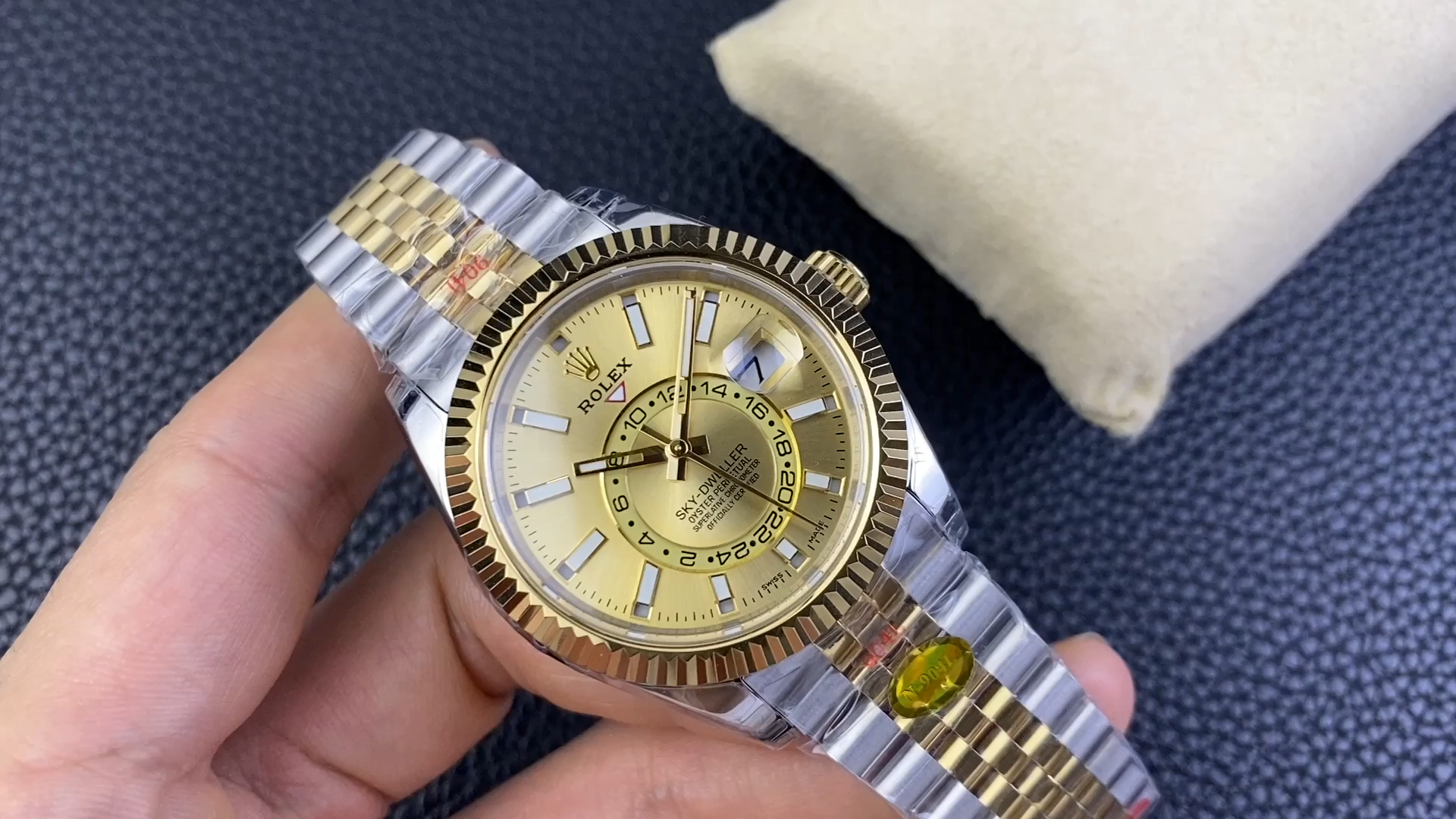Rolex Sky Dweller 42mm Champagne Dial Stick Markers Jubilee M336933 0002 Men's Watch