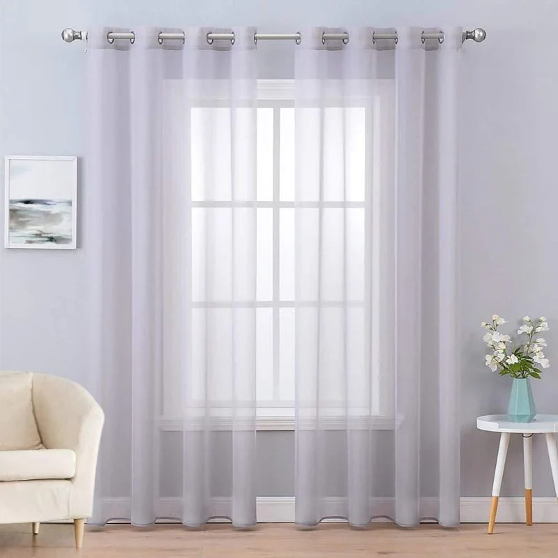 Solid Sheer Curtains Elegant Grommet Window Voile Panels Drapes Treatment 2 Panels