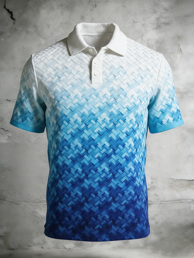 Moisture Wicking 3D Gradient Abstract Geometric Short Sleeve Golf Polo