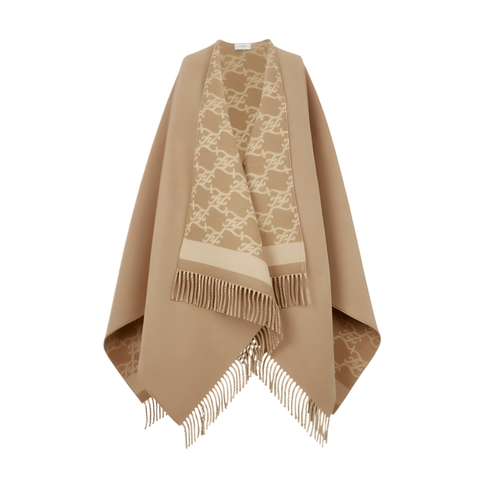 Fendi Fringed Wrap Poncho In Brown Fxx715ahrff0qu5