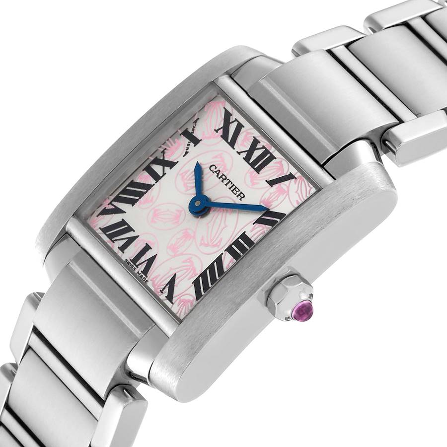 Cartier Tank Francaise Pink Double C Decor Steel Ladies Watch W51031Q3