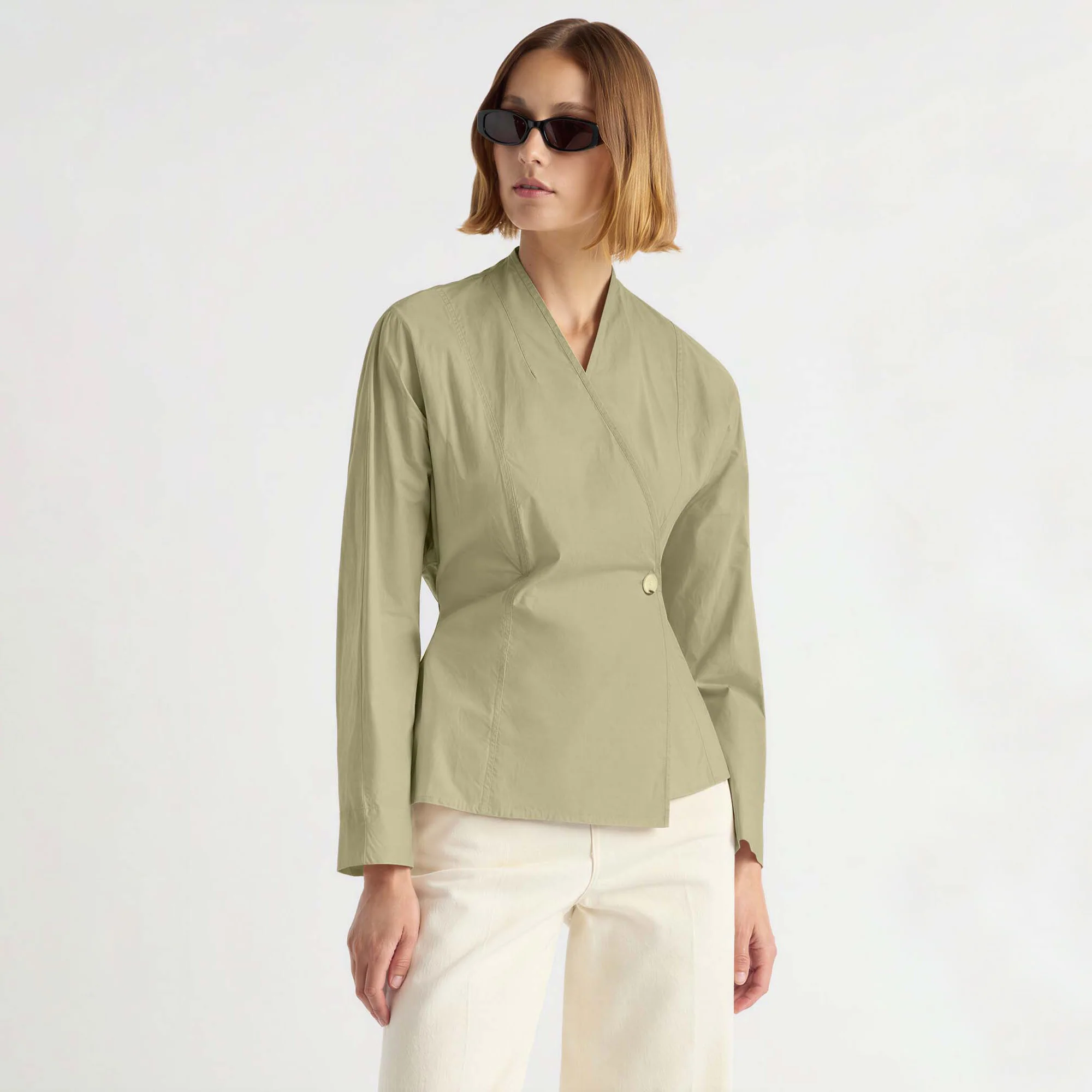 Zainab Sculpted Cotton Poplin Wrap Blouse