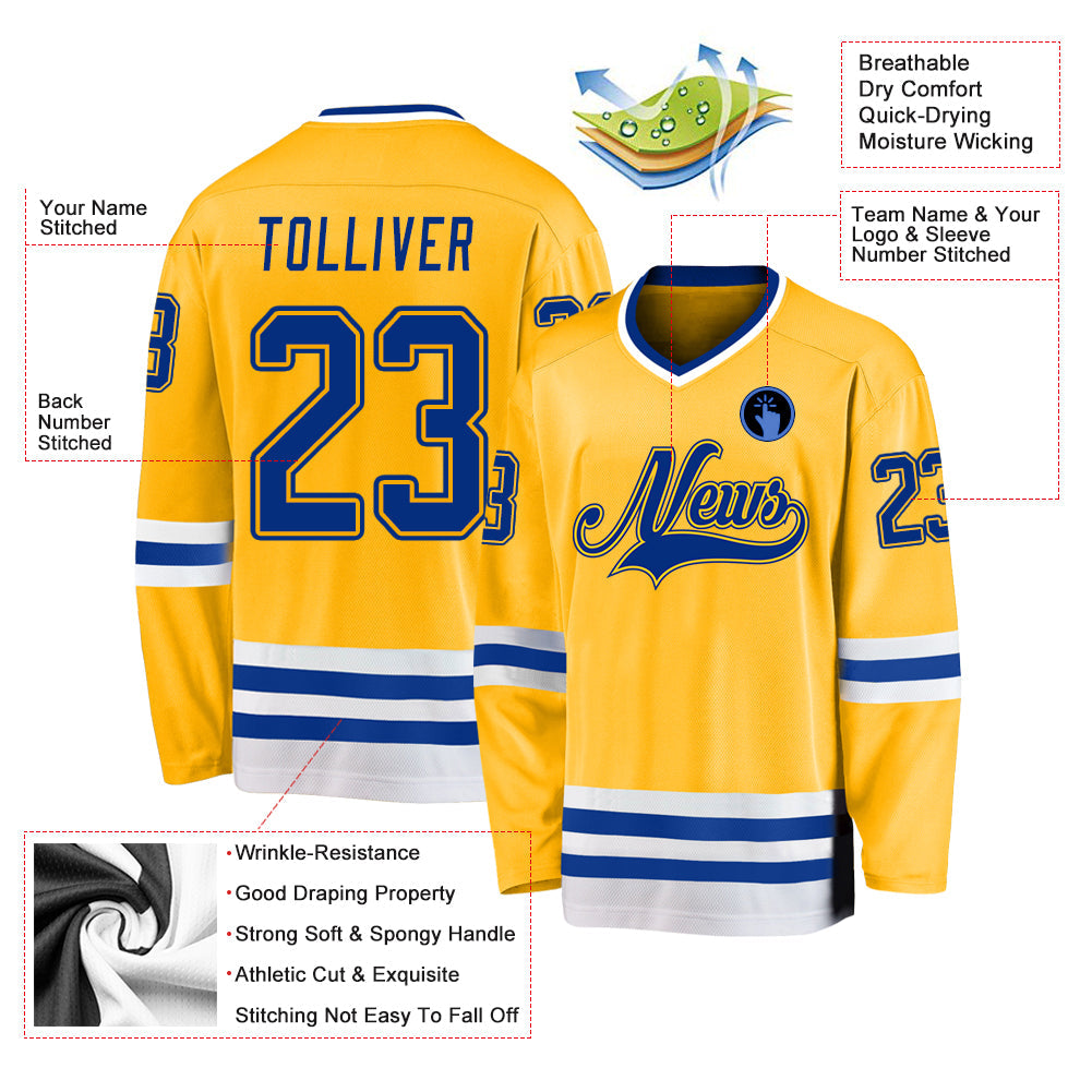 Custom Gold Royal-White So Cool Hockey Jersey