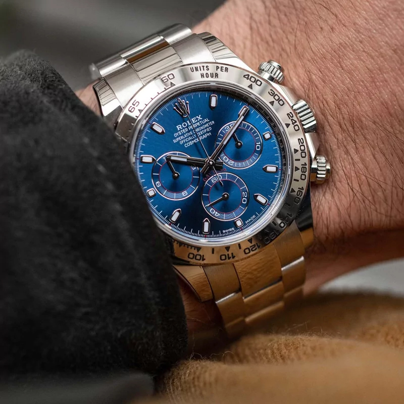 Rollie-The Crown Cosmograph "Ghost" Daytona 40mm Bule 18ct White Gold m116509 Series in 2022 Unworn