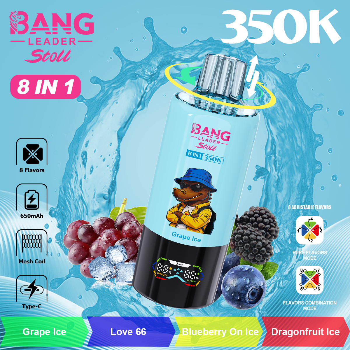 Bang Leader 350K Puffs 8-in-1 Prefilled Vape Device - 8 Flavours, Rechargeable, 3% / 5% Nicotine