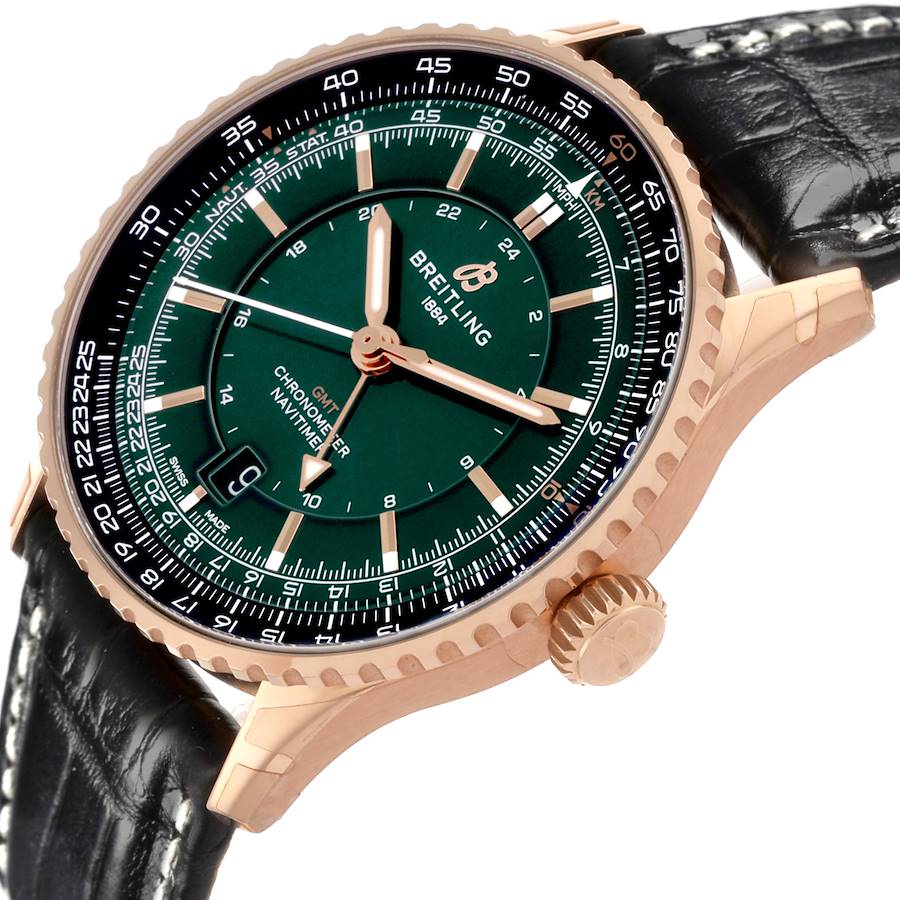 Breitling Navitimer GMT Green Dial Rose Gold Mens Watch R32310