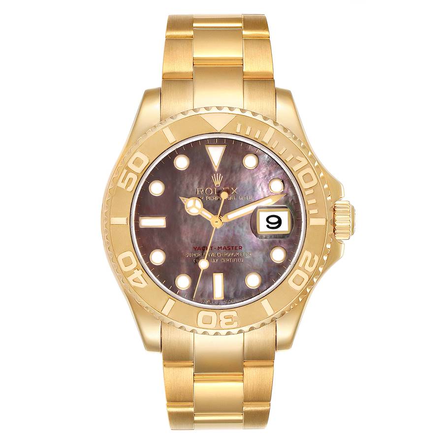 Rolex Yachtmaster 40mm Yellow Gold Black MOP Dial Mens Watch 16628