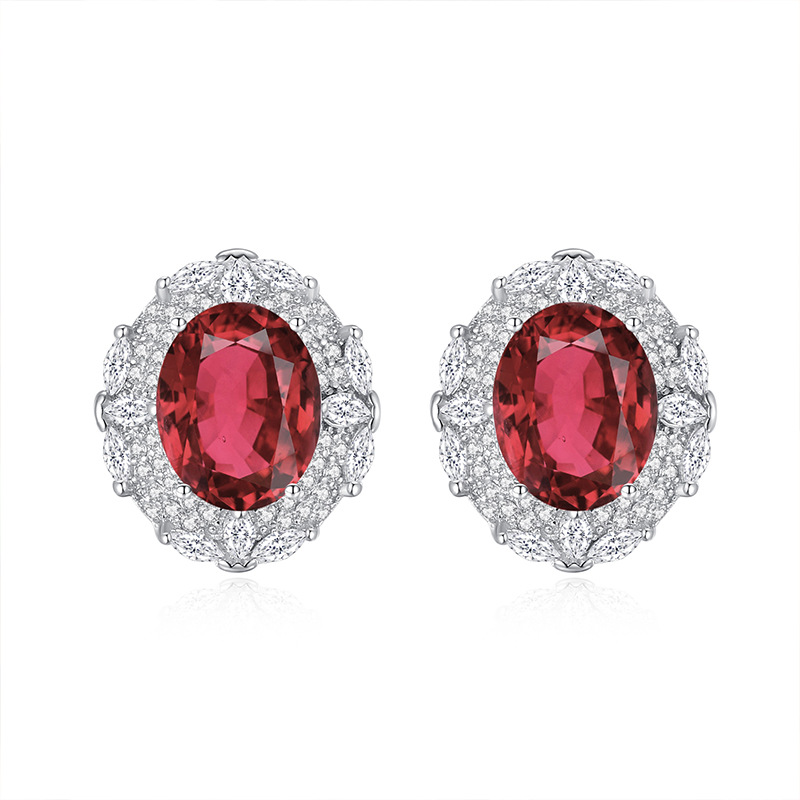 GemVibra Oval Halo Stud Earrings, S925 Silver with Multi-Gemstone & Rhinestone Accents