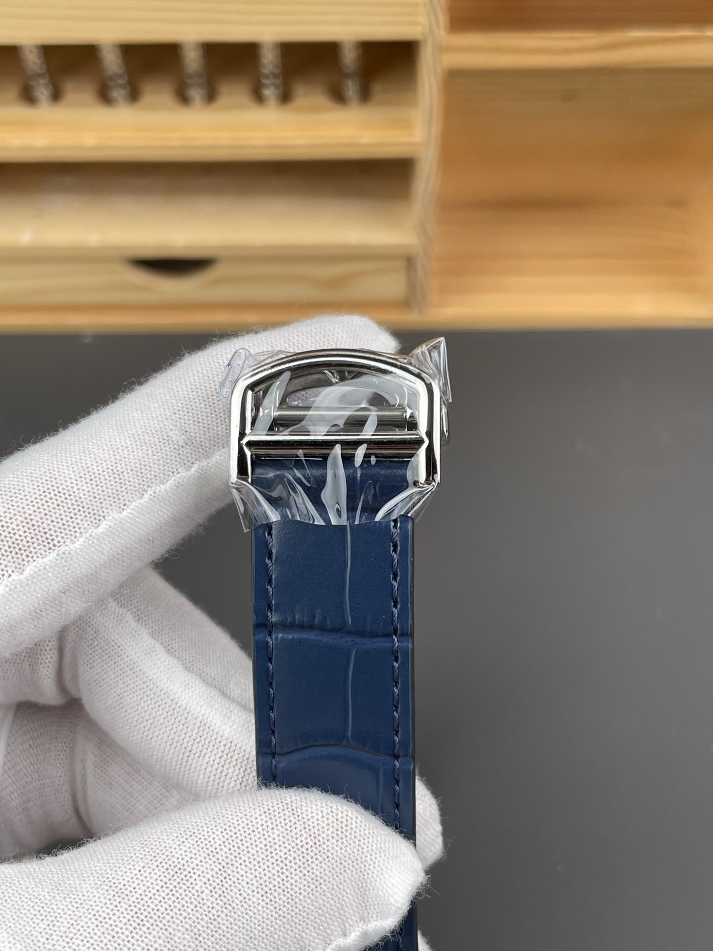 Santos Skeleton Series Leather Strap Blue Dial