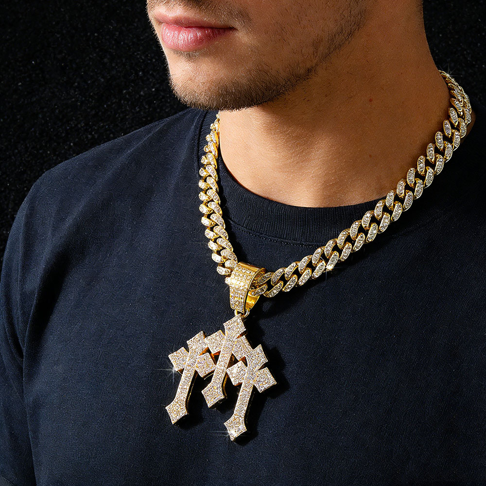 Triple Cross Iced Out Pendant: Divine Protection, Abundance & Spiritual Strength