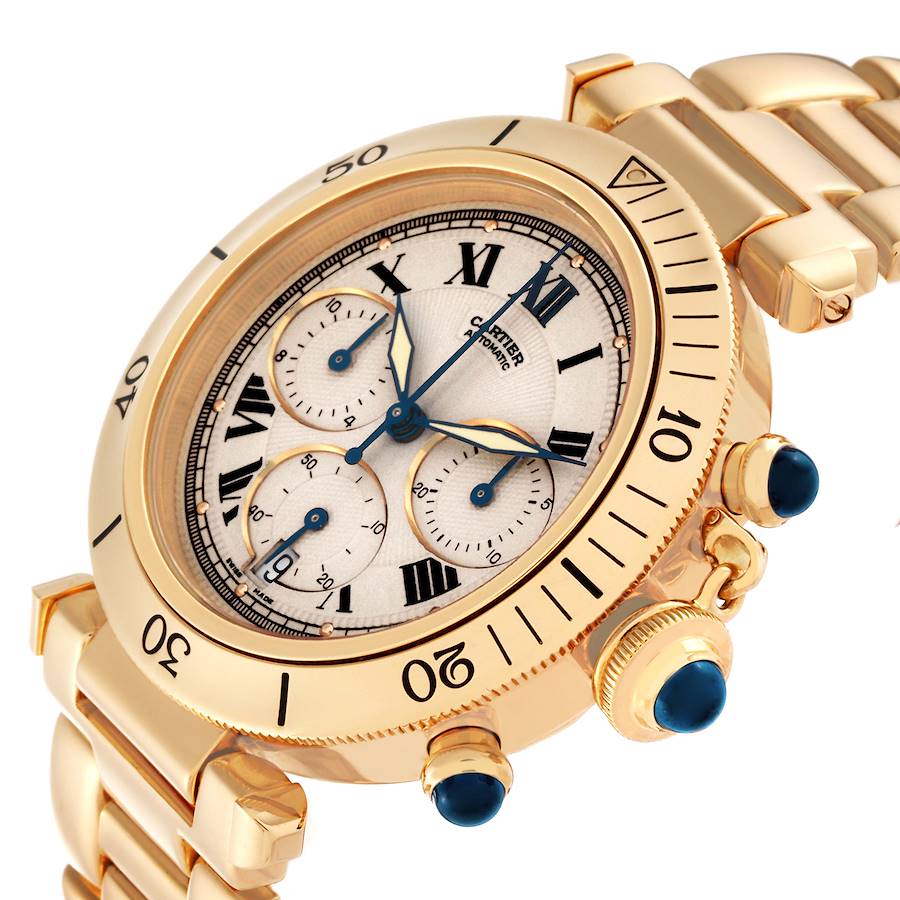 Cartier Pasha 38 Chronograph Yellow Gold Silver Dial Mens Watch W524428