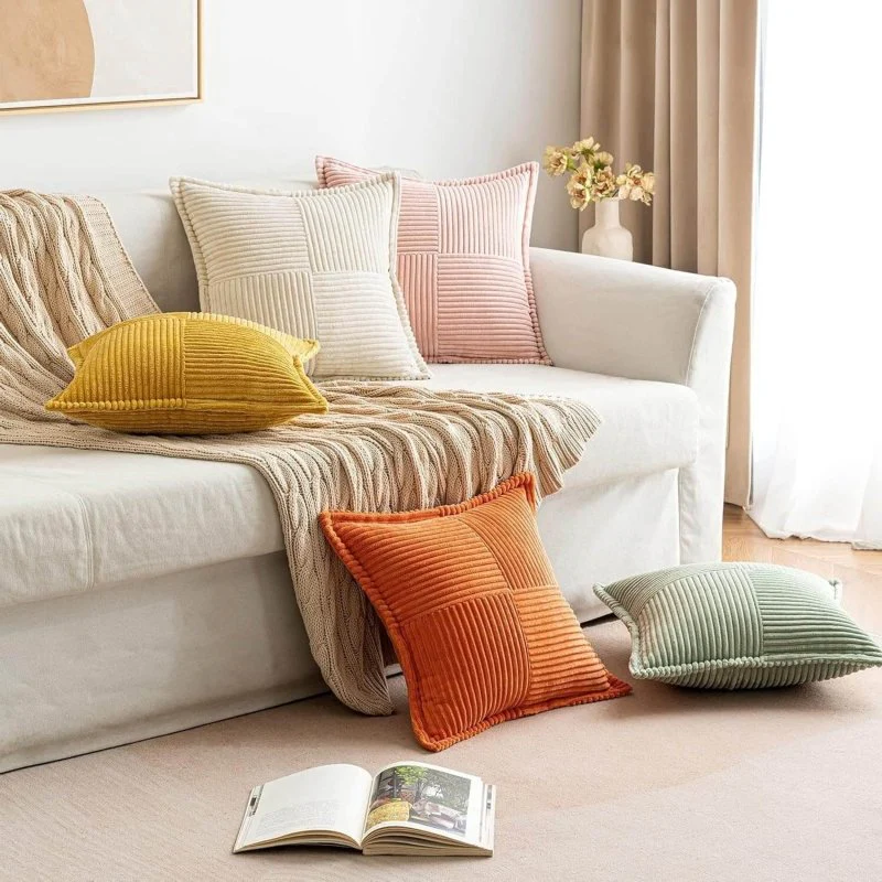 Decorative Boho Striped Textured Corduroy Pillow Covers (Pack of 2)