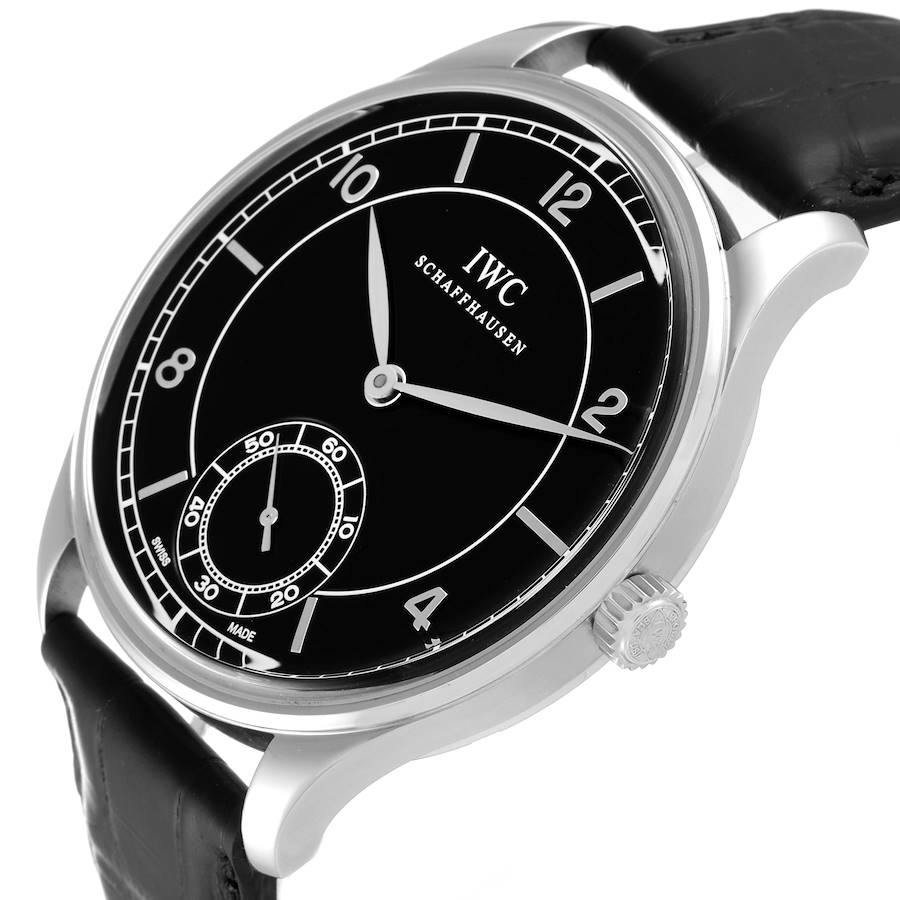 IWC Portuguese Black Dial Vintage Style Steel Mens Watch IW544501