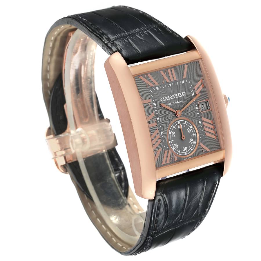 Cartier Tank MC Rose Gold Grey Dial Black Strap Mens Watch WGTA0014