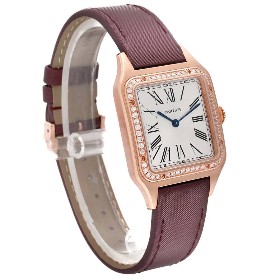 Cartier Santos Dumont Rose Gold Silver Dial Diamond Mens Watch WJSA0018