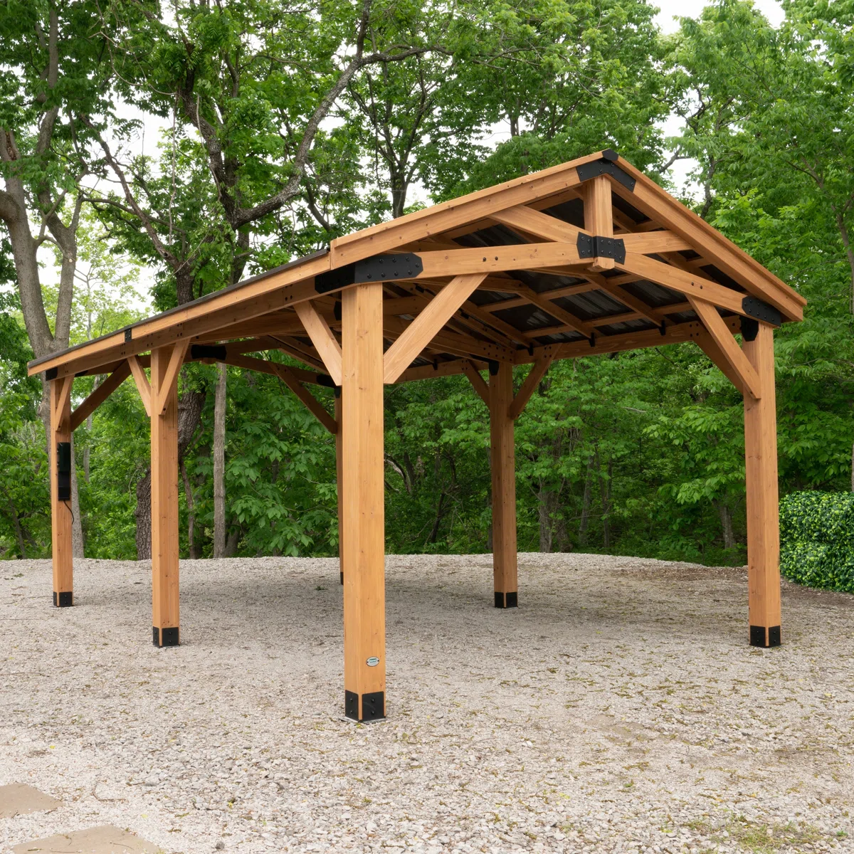Norwood 20' x 12' Cedar Wood Outdoor Patio Gazebo with Hardtop Galvanized Steel Peak Roof and PowerPort
