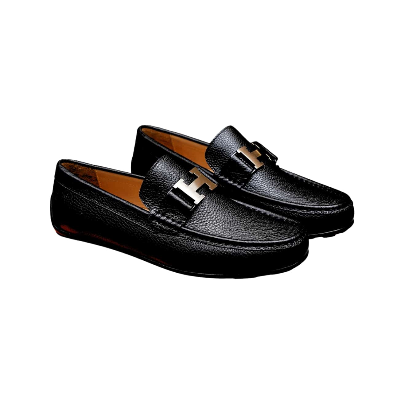Hermes Men’S Loafer Moccasin Leather With H Silver Black