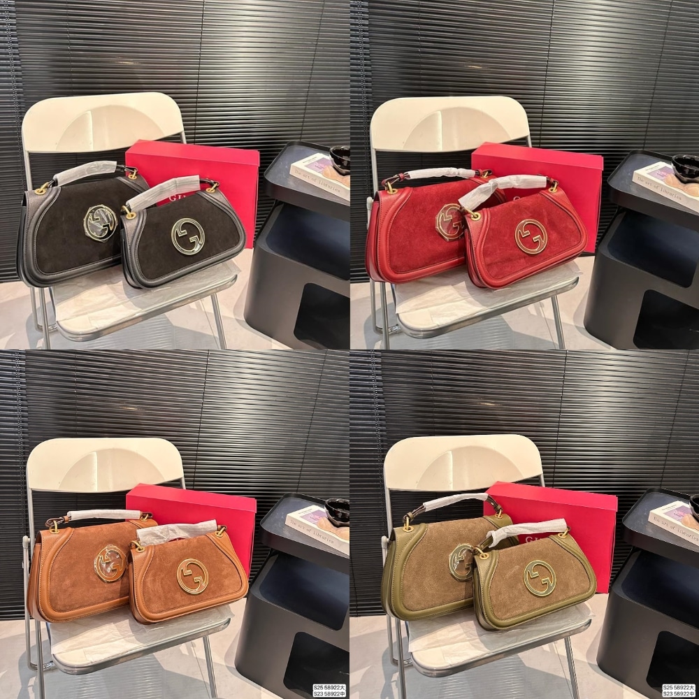 Gucci Blondie Small Shoulder Bag Dark Green Suede 26cm 815715 Caaau 3027