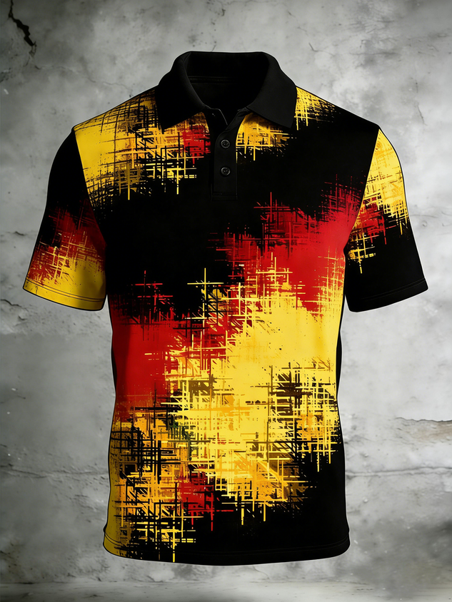 Moisture Wicking 3D Abstract Gradient Colors Geometric Color Blocks Short Sleeve Golf Polo