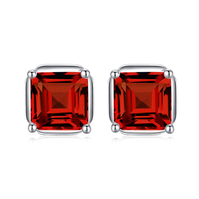 GemVibra Square Sugar Stud Earrings, S925 Silver with Natural Multi-Gem Variants