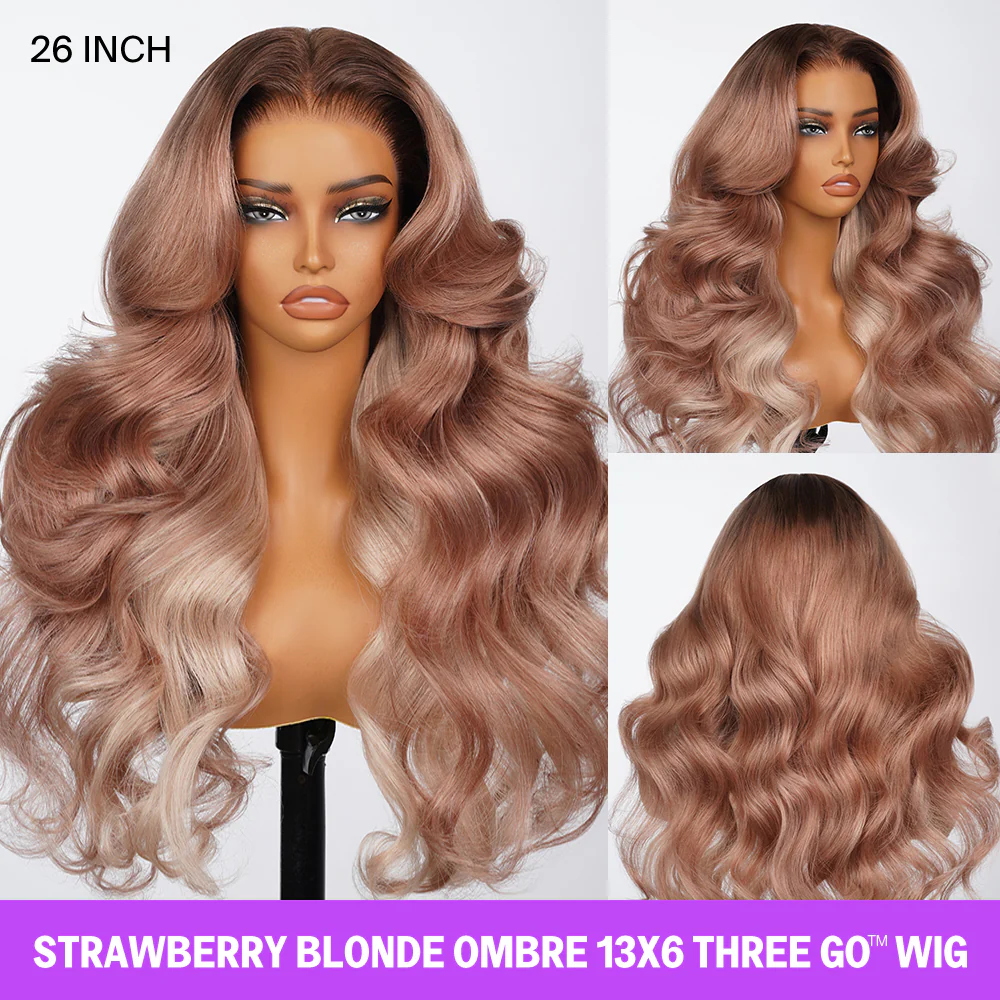 Megalook 13x6 Three-Go™ Ombre Strawberry Blonde Glueless Wigs Body Wave with Drawstring 100% Human Hair Wig