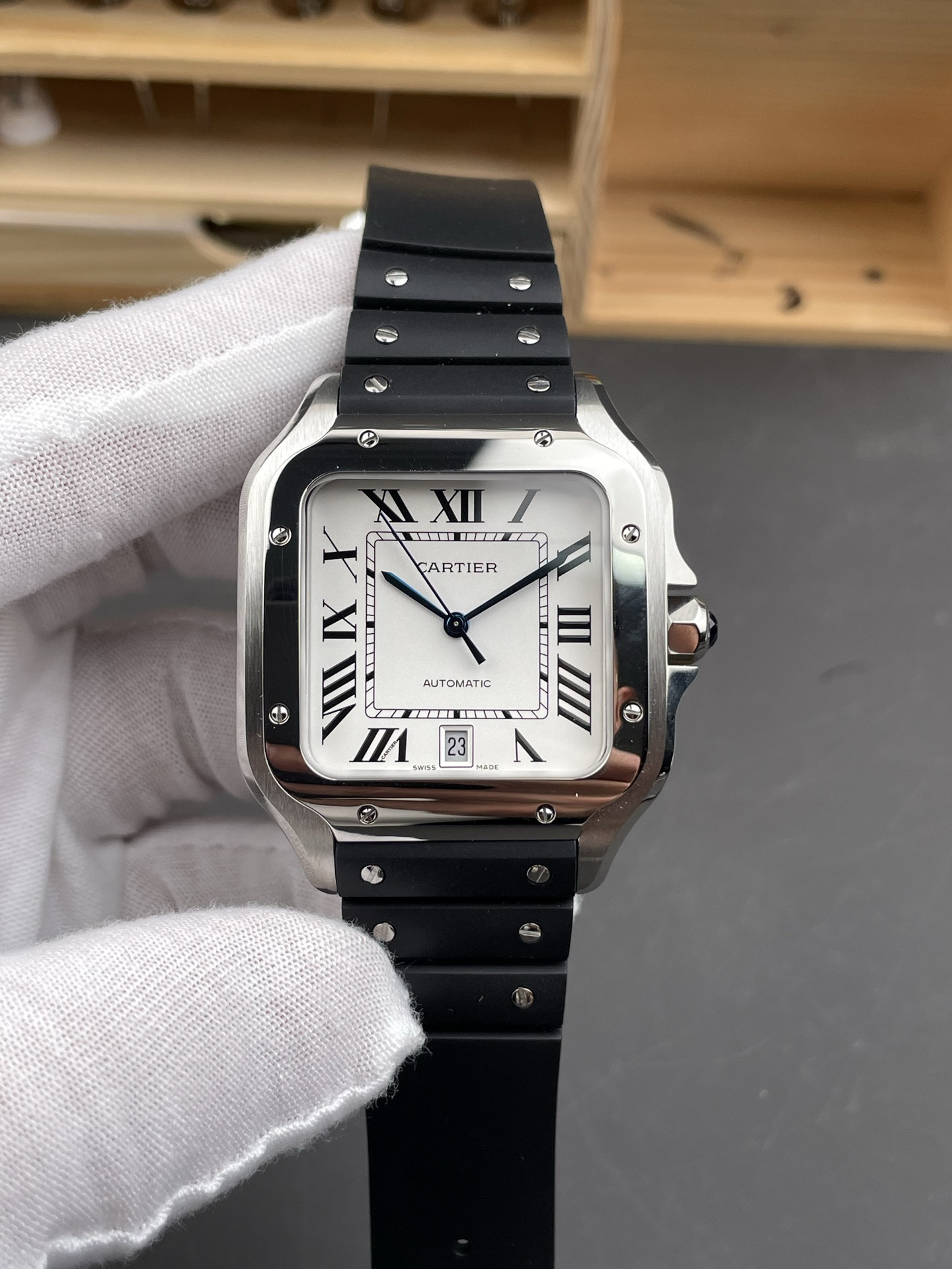 Santos White Dial Men Large Size AF Factory Rubber Strap