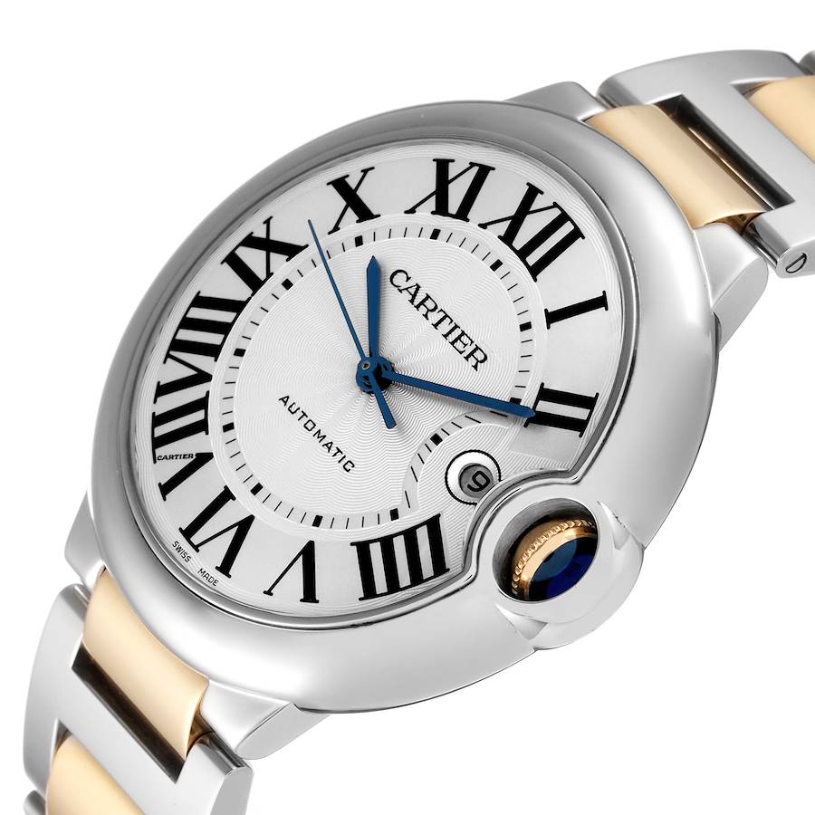 Cartier Ballon Bleu Silver Dial Steel Yellow Gold Mens Watch W69009Z3