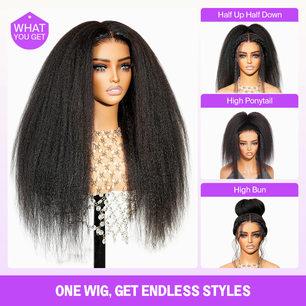 Megalook 3D Lace Half Wig Glueless Yaki Straight Hair With Breathable Dome Cap 6Inch Deep Parting