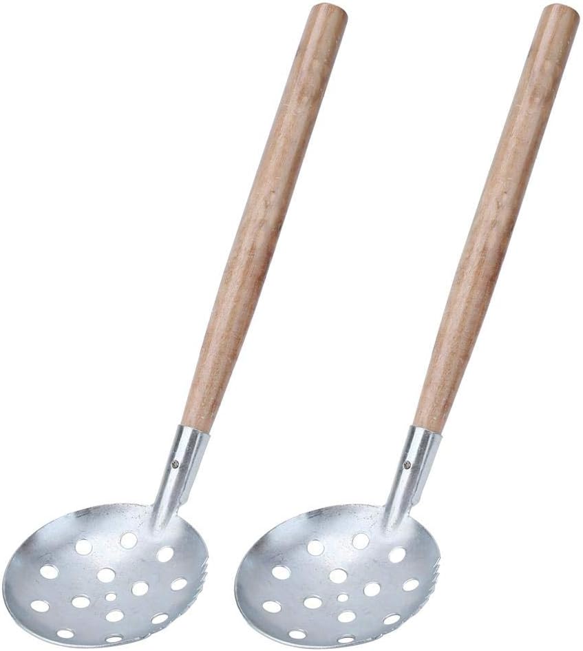 2 Pcs Ice Fishing Scoop Skimmer Ice Slush Scoop with Wood Handle Winter Outdoor Fishing Shovel Ice Tools, Metal Wood Design