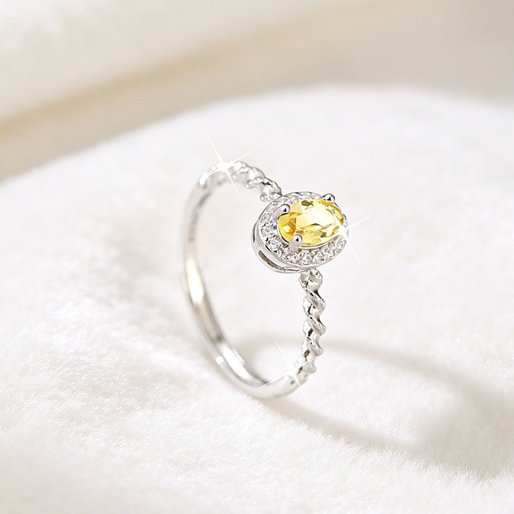 GemVibra Crystal Talisman Ring, Adjustable S925 Silver Halo for Intention & Abundance