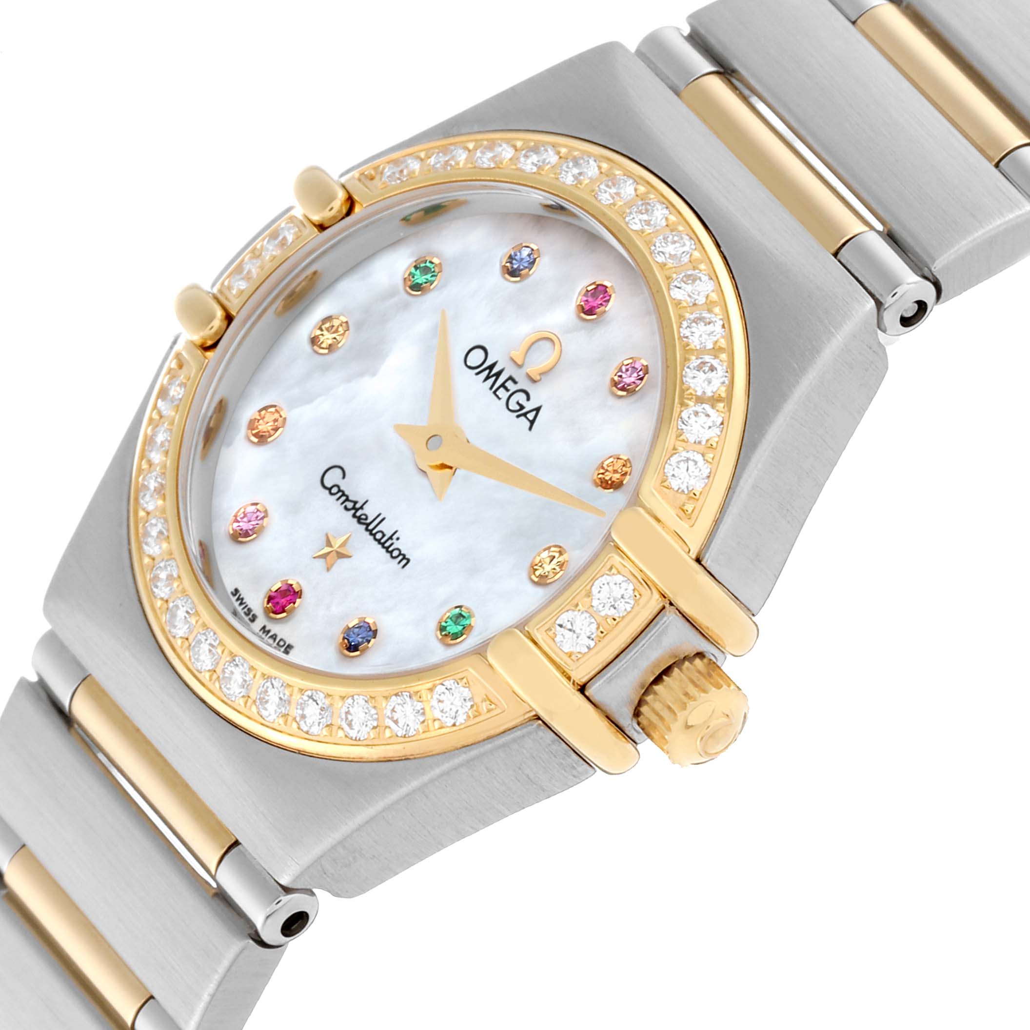 Omega Constellation Steel Yellow Gold Diamond Mother of Pearl Iris Ladies Watch 22.5 MM 1367.79.00