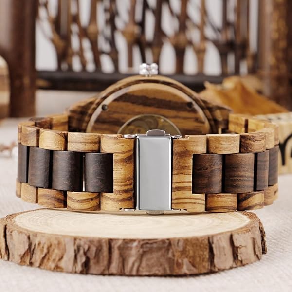 Men's Wooden Watch Triangle Skeleton Automatic Watch Mechanical Wood Watches for Men Brown