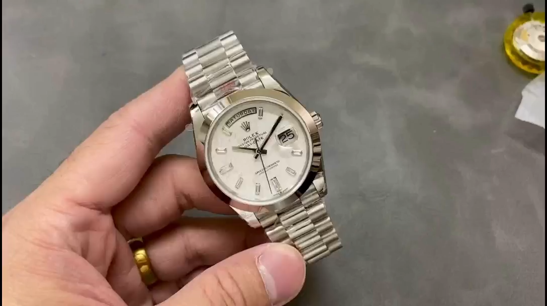 Rolex Day-Date 40mm Platinum Meteorite Baguette 228206 0036 Men's Watch