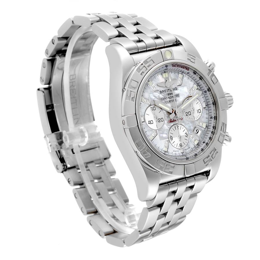 Breitling Chronomat 01 Mother of Pearl Diamond Dial Steel Mens Watch AB0110 Papers