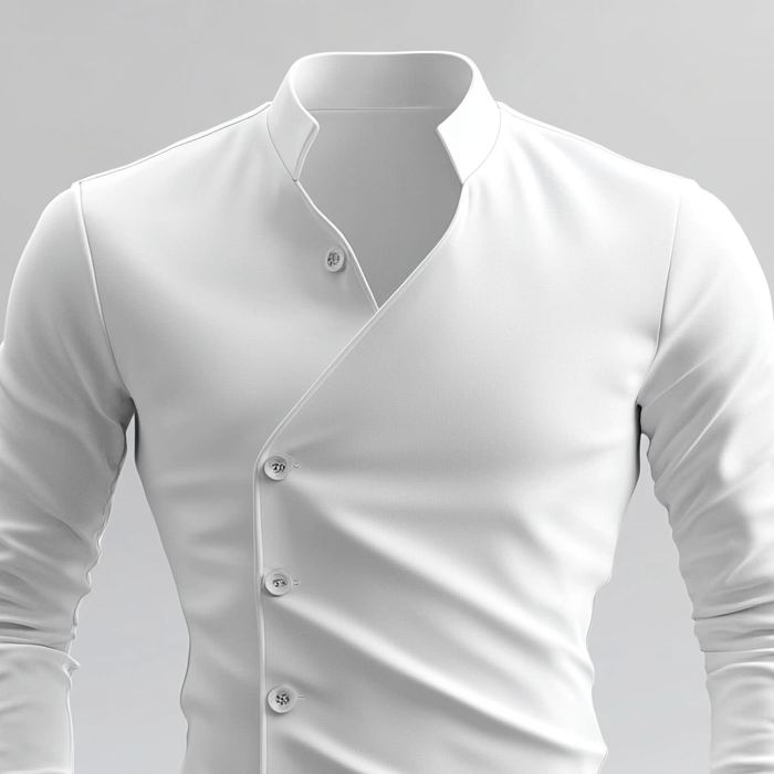 Men's Stand Collar Slant Button Long Sleeve Shirt