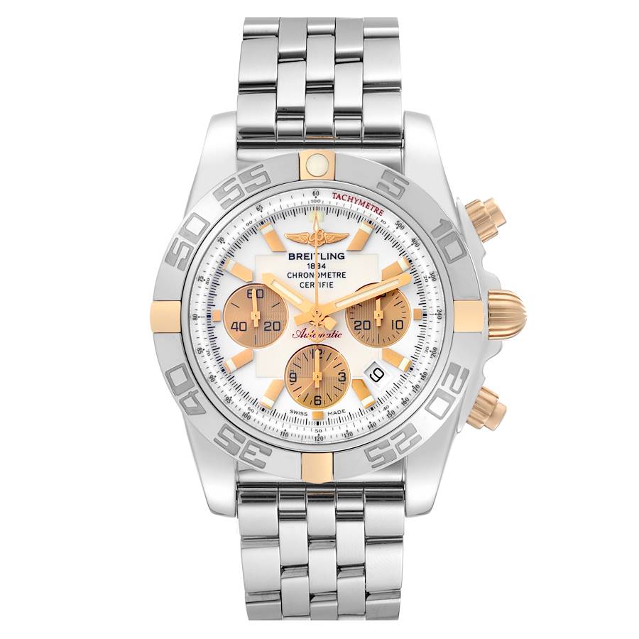 Breitling Chronomat White Dial Steel Rose Gold Mens Watch IB0110