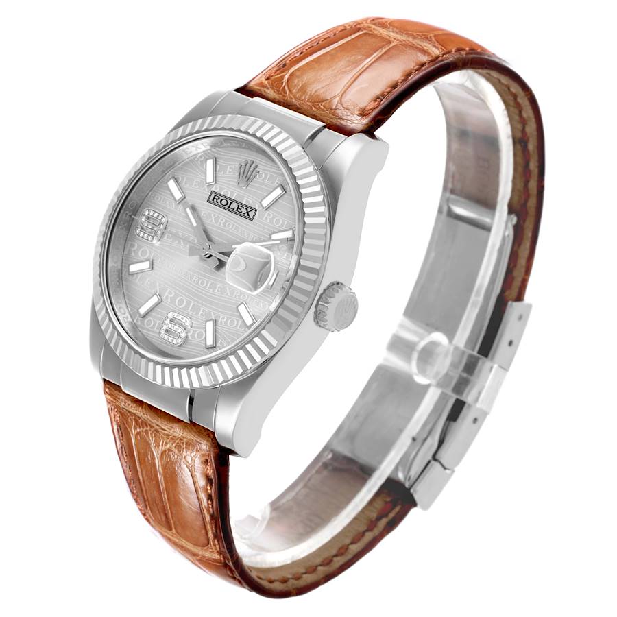Rolex Datejust 36 White Gold Diamond Wave Dial Mens Watch 116139 Card