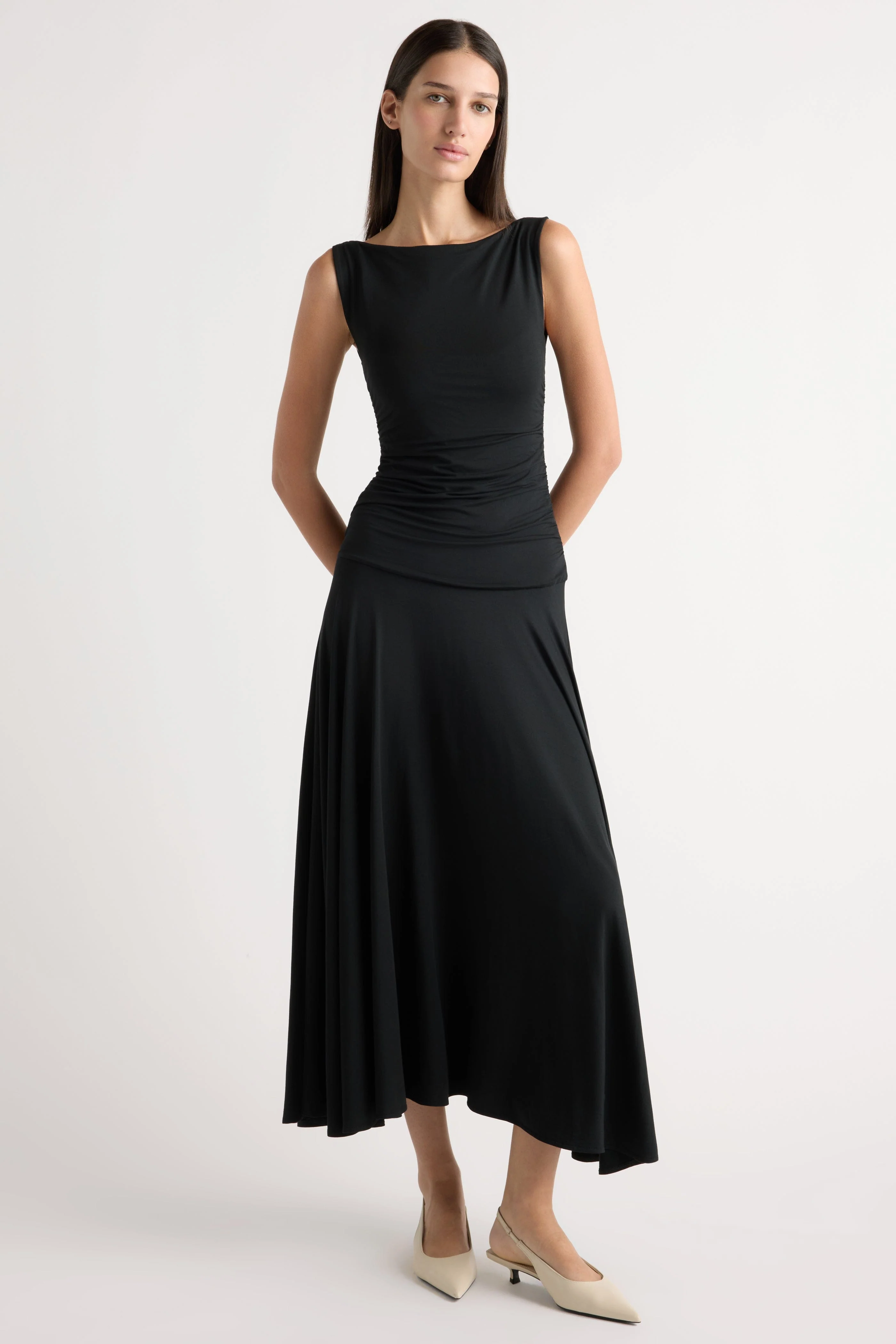 Tamsin Ruched Drop-Waist Maxi Dress