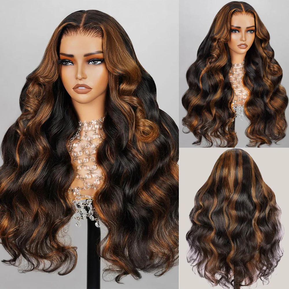 Megalook Bogo Free 1BP30 Highlight Body Wave Loose Curly Wig 6x5 Pre-Cut And 13x4 Lace Front Wig Human Hair