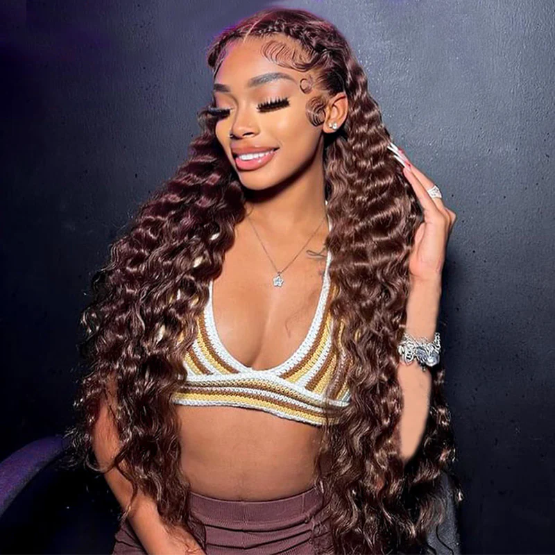 Megalook Bogo Free 13x4 Lace Frontal Chocolate Brown Loose Deep Wave Invisible Knots Breathable Cap