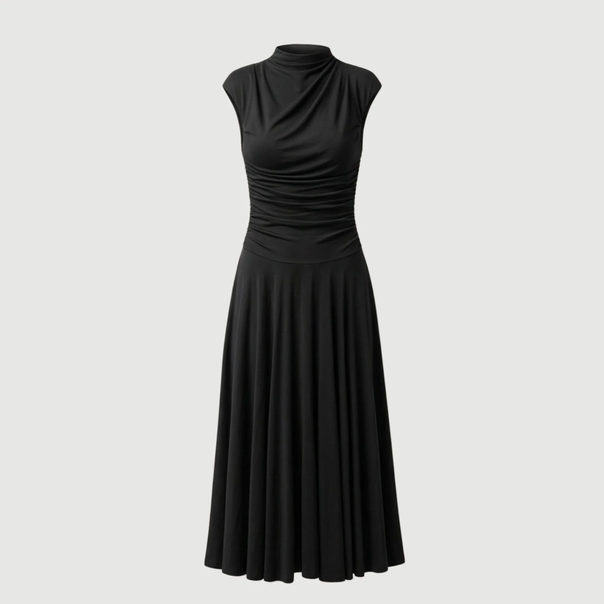 Lee Mock-Neck Shirred Dress