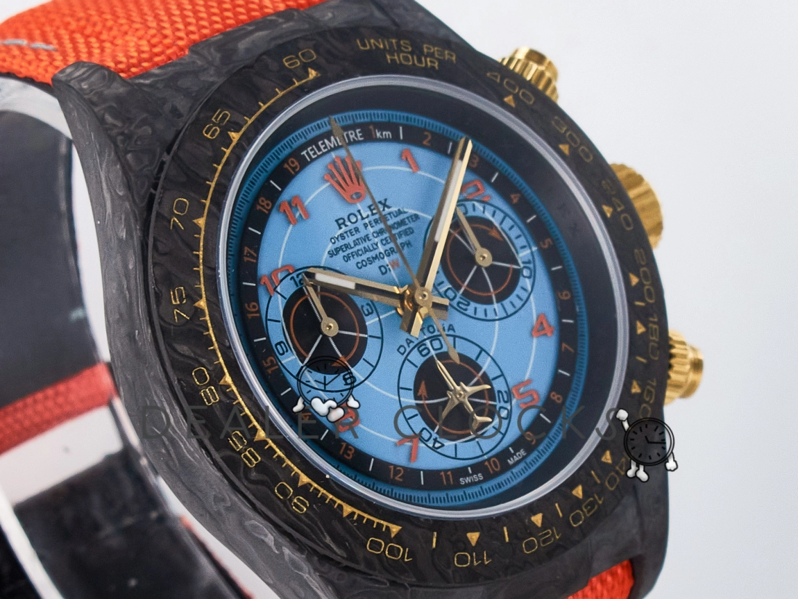 Daytona DIW &ldquo;AVIA AZURE BLUE&rdquo; Carbon DIWF 1:1 Best Edition Blue Dial on Orange Nylon Strap SH4130